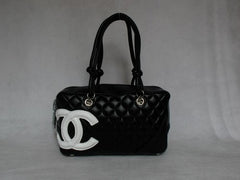 Chanel Bowling Lambskin Bag Black and White